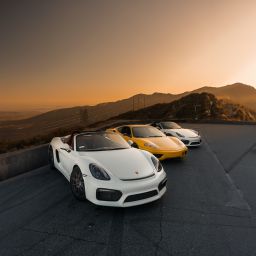 sports cars in a scenic road